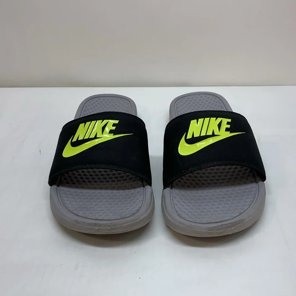 Nike Benassi JDI Grey/Volt/Black Men's Slides Sandals- 343880-027 Size 8